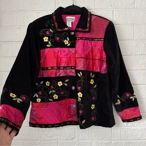Coldwater Creek VTGE Velvet & Silk Embroidered Embellished Bohemian Jacket Sz M